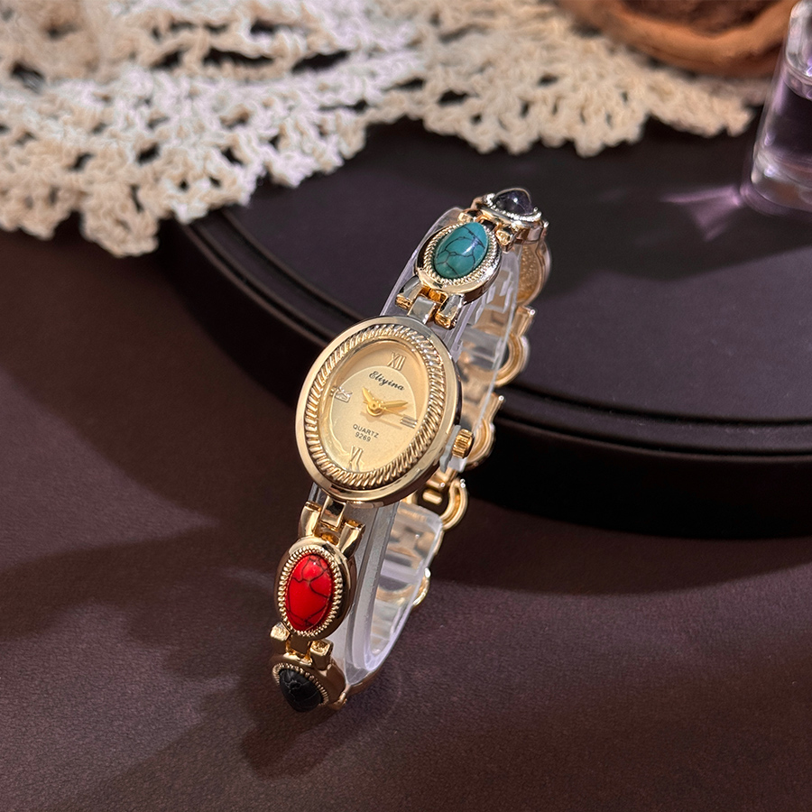 Luxury Watch Case - Zegarek damski kwarcowy z kolorowymi kamieniami