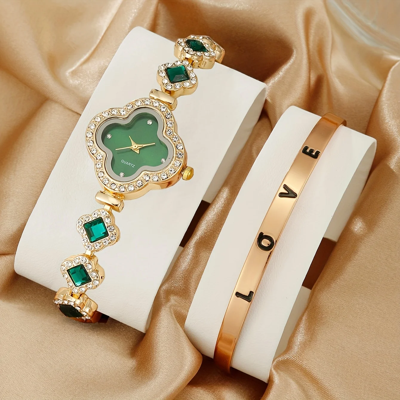 Luxury Watch Gift For Her - 2 sztuk/zestaw zegarek damski luksusowy Rhinestone