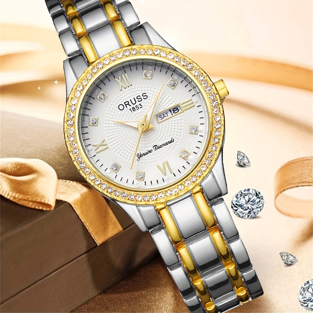 Luxury Watch Grade - Zegarek damski złoty z białym luksusowym