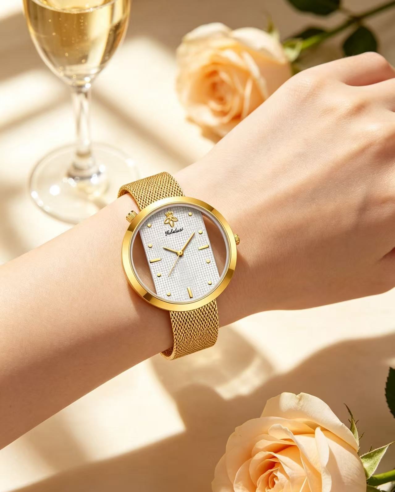 Luxury Watch Gift For Her - Zegarek damski YaLaLuSi Fashion, prosty, złoty,
